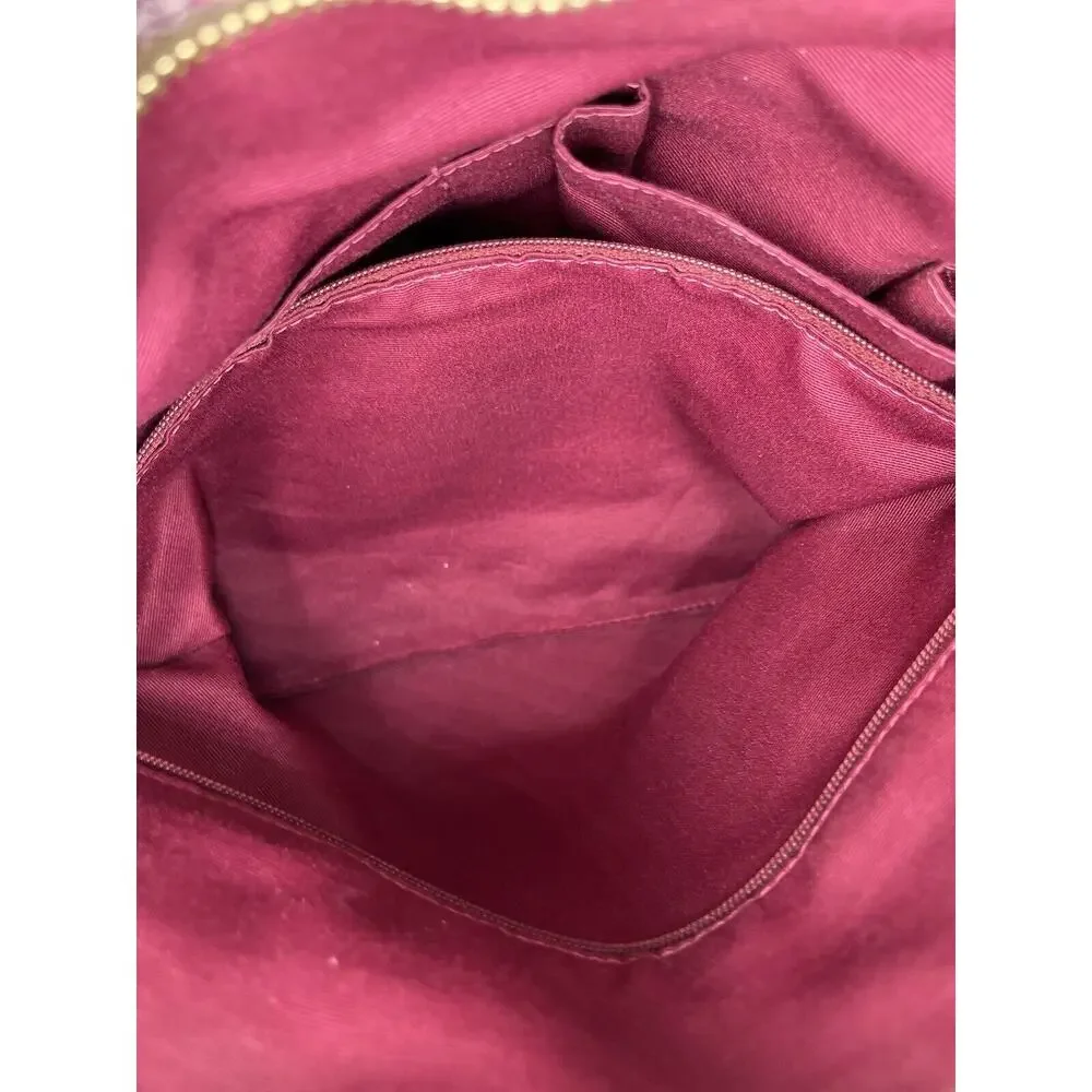 Authenticated F25706 Raspberry Snakeskin Tan Brown Signature Logo‎ Tote Bag
